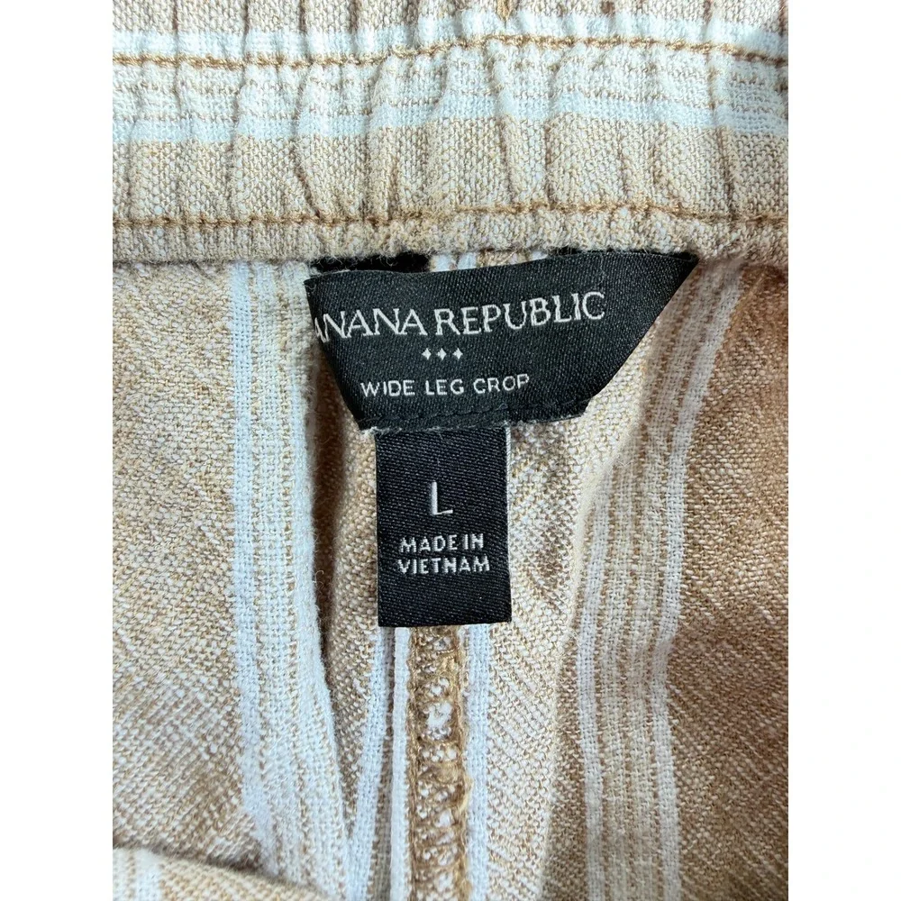 Banana Republic Linen Blend Striped Pull On Pants Tan White Drawstring Large